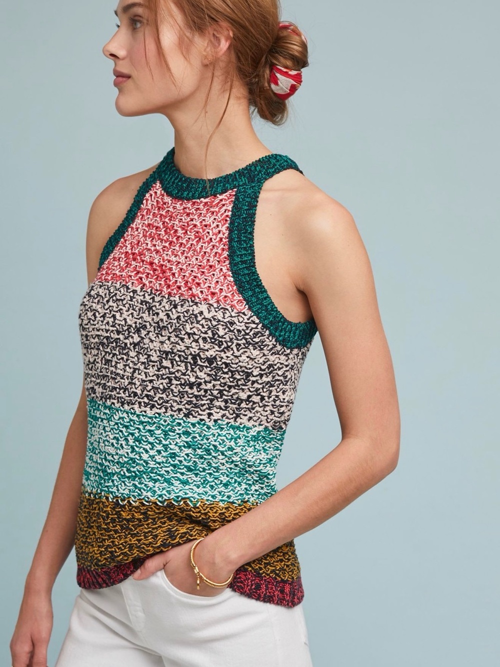 Maeve Anthropologie Harmony Multicolor Chunky Knit Sleeveless Sweater Tank Large